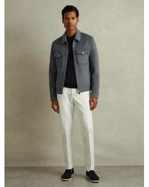 Reiss Peridoe - Sky Blue Melange Zip-through Trucker Jacket With Wool, Xs - Green