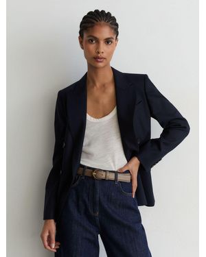 Reiss Leather -Buckle Belt - Blue