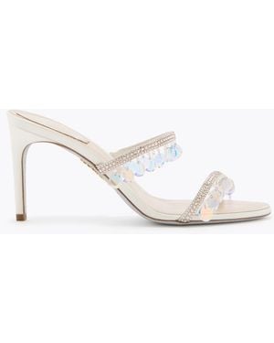 Rene Caovilla Mule Chandelier Nude Con Maxi Cristalli Pendenti 80 - White