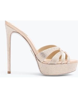 Rene Caovilla Dania Champagne Platform Slider Sandal 130 - White