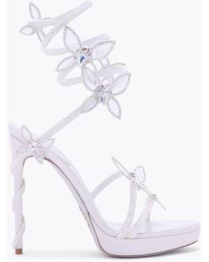Rene Caovilla Butterflower Ivory Satin-Lamb/Crystal-Transmissi Sandal - White