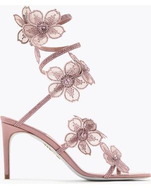 Rene Caovilla Peach Flower Blush Sandal 80 - Pink