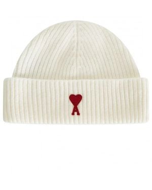 Ami Paris Heart Logo Beanie Off White/ - Natural