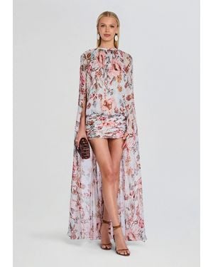 Hemant & Nandita Ezra Ruched Cape Mini Dress - White