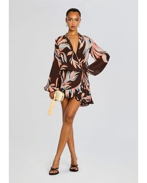 Rococo Sand Fern Front Wrap Mini Dress - White