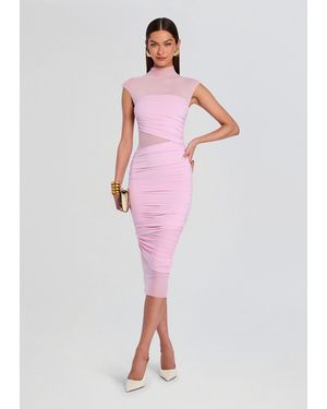 SER.O.YA Tabitha Mesh Ruched Midi Dress - Pink