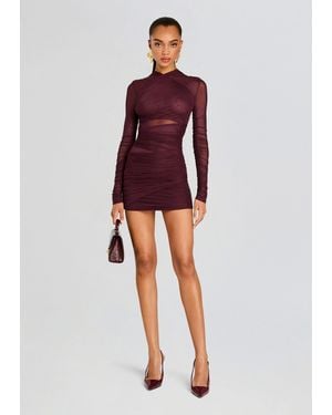 SER.O.YA Ruched Mesh Mini Dress - Red