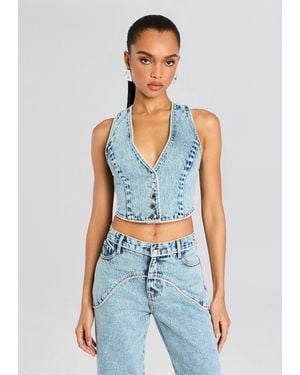 retroféte Jordi Embellished Denim Vest - Blue