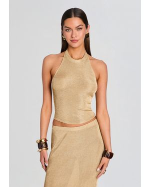 SER.O.YA Minnie Metallic Knit Halter Top - Natural