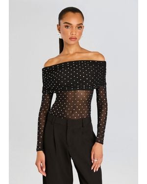 retroféte Embellished Mesh Crop Top - Black