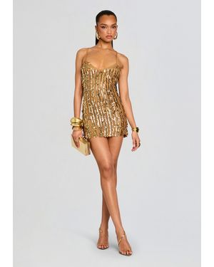 retroféte Saros Feather Sequin Crochet Dress - White
