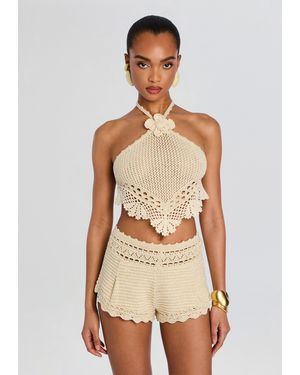 retroféte Isaure Metallic Crochet Top - Natural