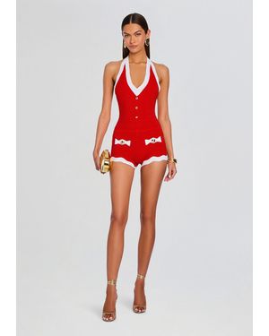 retroféte Jayde Metallic Rib Knit Romper - Red