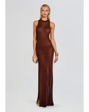 SER.O.YA Henne Metallic Knit Maxi Dress - Brown