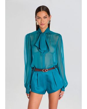 retroféte Hasli Silk Chiffon Top - Blue
