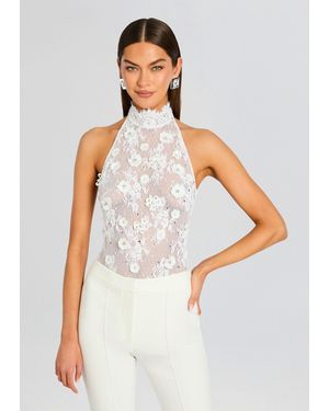 retroféte Saga Lace Embellished Bodysuit - White