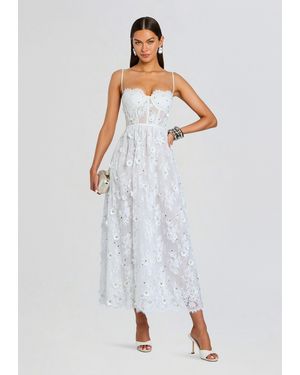 retroféte Noema Embellished Lace Dress - White