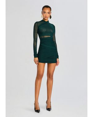 SER.O.YA Moxey Ruched Mesh Mini Dress - Green