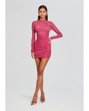 SER.O.YA Moxey Ruched Mesh Mini Dress - Red
