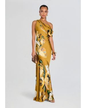 Rococo Sand Erica One Shoulder Cowl Maxi Dress - Metallic