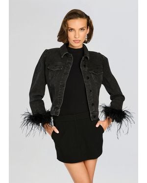 retroféte Feather Trim Denim Jacket - Black