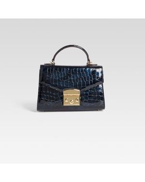 retroféte Croco Leather Top-Handle Bag - Blue
