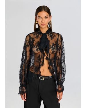 retroféte 'Tamsin' Blouse With Maxi Bow On The Front And All-Ove - Black