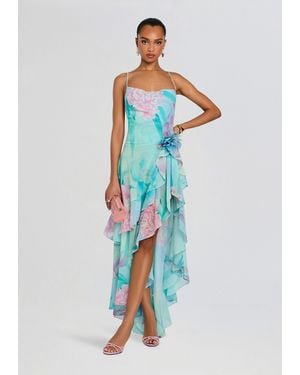 retroféte Samara Silk Chiffon Dress - Blue
