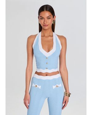 retroféte Leena Metallic Rib Knit Top - Blue