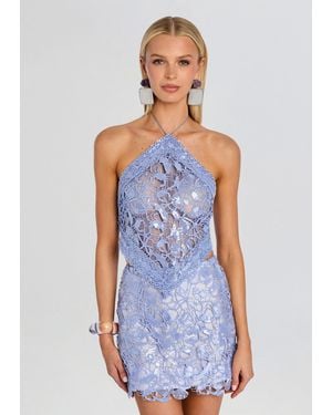 retroféte Eaves Sequin Top - Blue