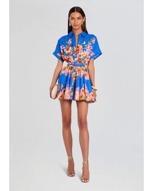Hemant & Nandita Vanya Short Dress With Buckle Belt - Blue