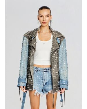 retroféte Rebel Embellished Leather Jacket - White
