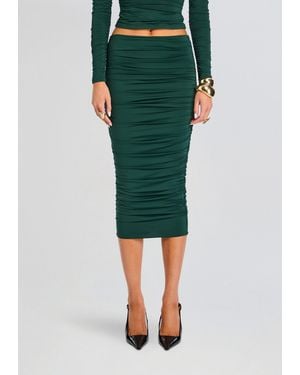 SER.O.YA Darcy Mid Rise Ruched Midi Skirt - Green