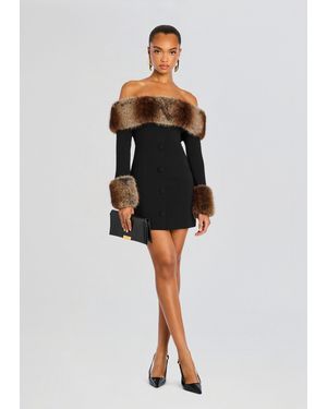 retroféte Elspeth Faux Fur Dress - Black