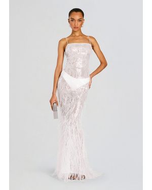 retroféte Odessa Sequin Feather Dress - White