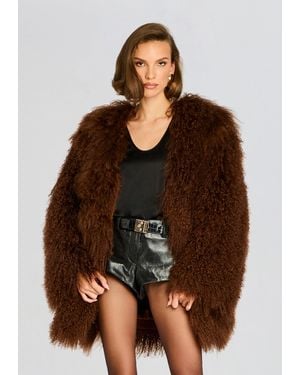 retroféte Mongolian Fur Suede Leather Jacket - Brown