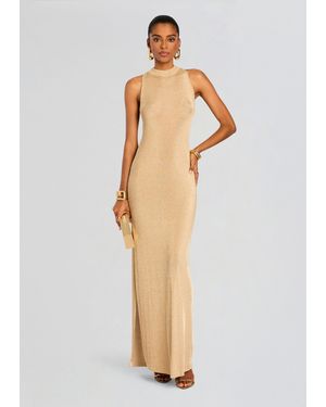 SER.O.YA Henne Metallic Knit Maxi Dress - White