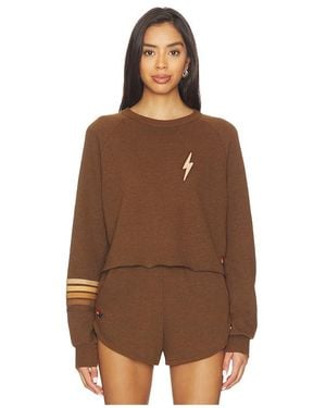 Aviator Nation Bolt Rugby Stitch Cropped Crew Sweatshirt - Brown