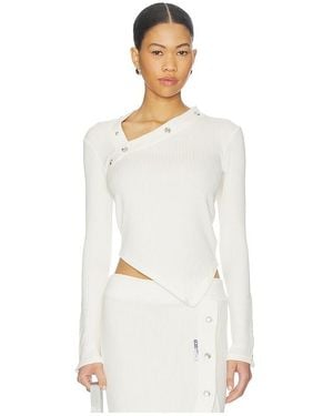 Gcds Ribbed Snap Long Sleeve Top - White