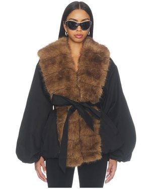ROTATE BIRGER CHRISTENSEN Donatella Short Faux Fur Collar Jacket - Brown