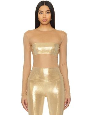 Norma Kamali Long Sleeve Crewneck Dash Applique Top - Natural