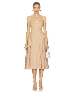 seina midi dress in natural linen Lpa Seina Linen Midi Dress by LPA