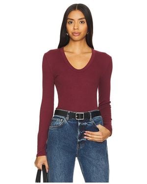 PERFECTWHITETEE Luxe Rib Long Sleeve U Neck Top - Red