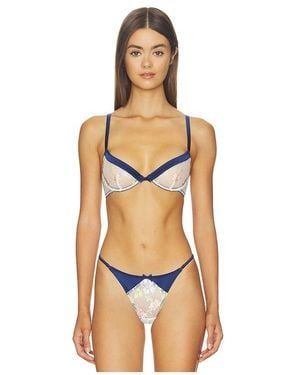 Fleur du Mal Delara Embroidered Demi Bra - Blue