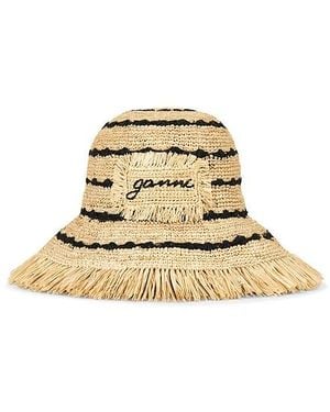 Ganni Stripe Raffia Bucket Hat - Metallic