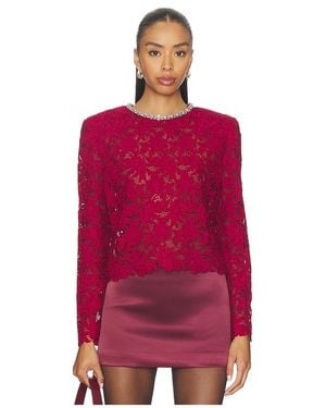 Self-Portrait Lace Crystal Trim Top - Red