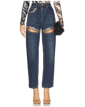 Area Crystal Cut Out Straight Leg Jeans - Blue