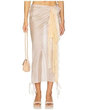 Milkwhite Midi Skirt With Lace Detail - Natural