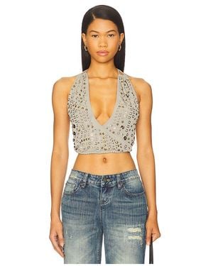 Jaded London Crystal Studded Backless トップ - ブルー