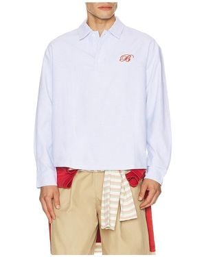 BOUND Half Button Script Oxford Shirt - White